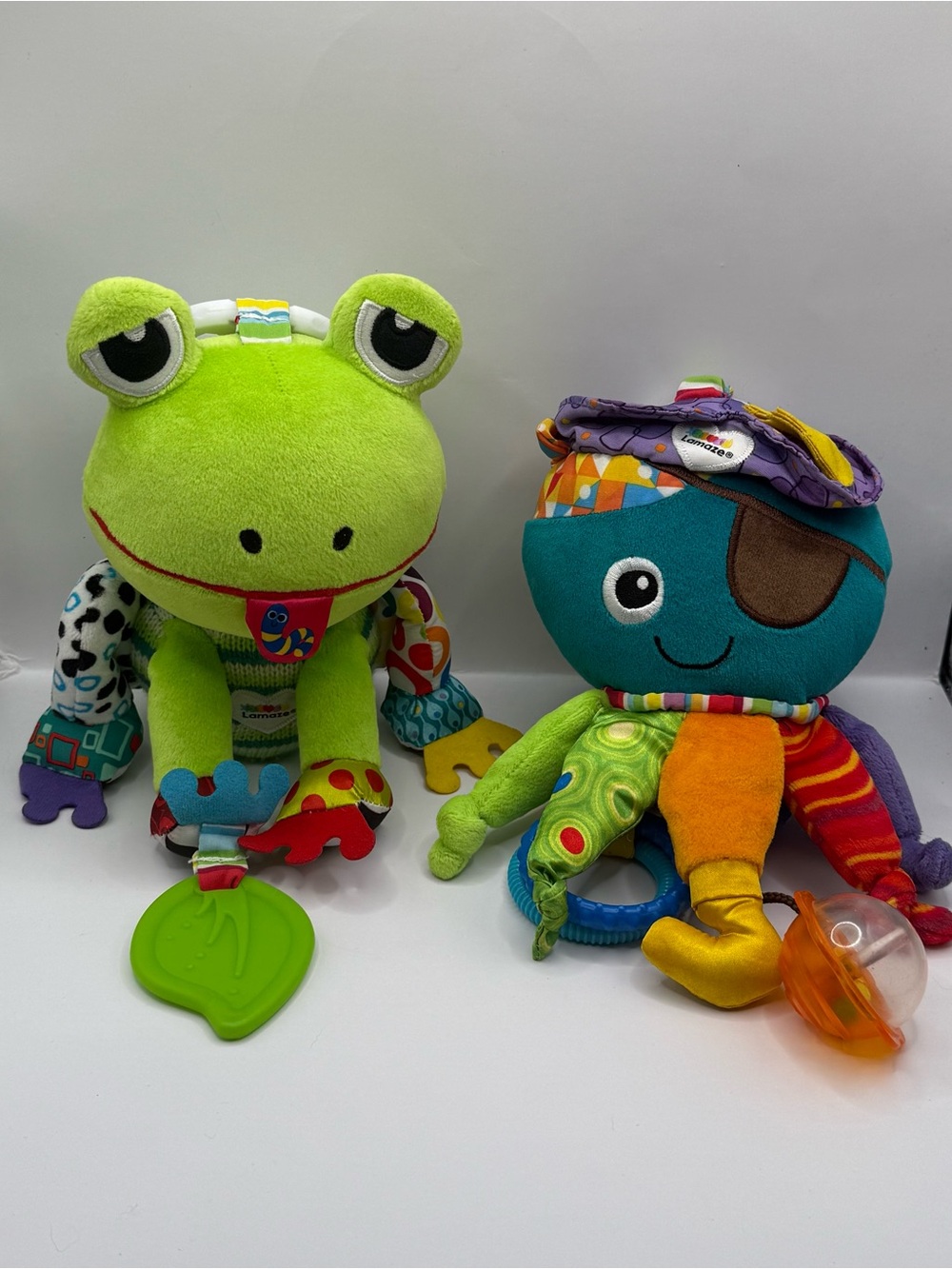 Lamaze Bright Green Frog and Colorful Octopus Plush Baby Activity Toy Set Lovey